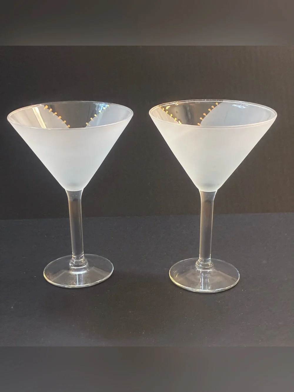 Frosted Martini Asrta Glasses with Gold Zipper Accent - Set of 2